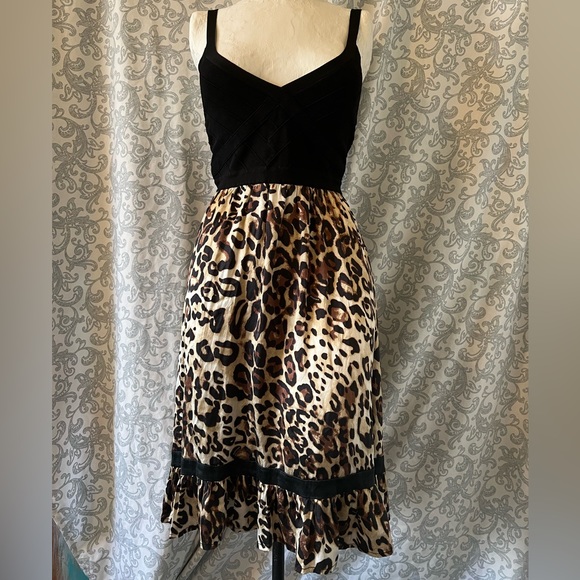 Bebe Dress Black and Leopard Dress Size M NWOT - Picture 1 of 6